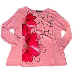 Apt 9 Mixed Media Floral Tunic Blouse Pink Red PL Rayon Spandex Boho